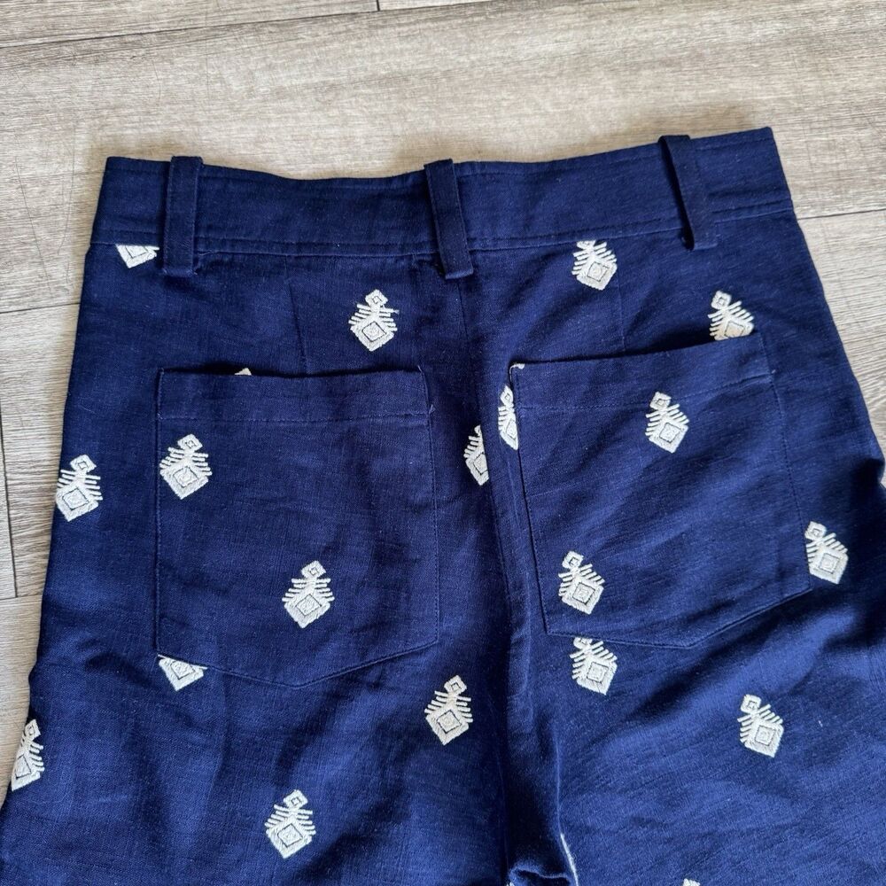 Zara High Waisted Boho ChiNavy Blue Embroidered Pants Culottes Cottagecore Sz S - Picture 15 of 16